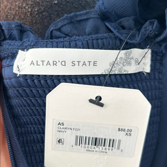 Altar'd State Clairyn Tiered Square Neck Ruffle Long-Sleeve Mini Dress Navy XS - Picture 2 of 13